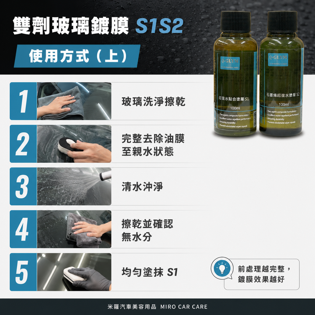 Q-GLYM 雙劑玻璃鍍膜 S1+S2_使用方式(上)