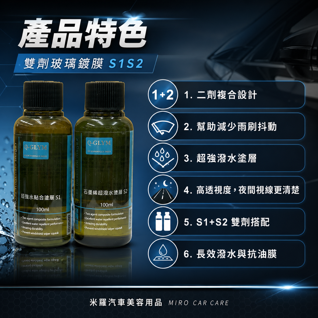 Q-GLYM 雙劑玻璃鍍膜 S1+S2_產品特色