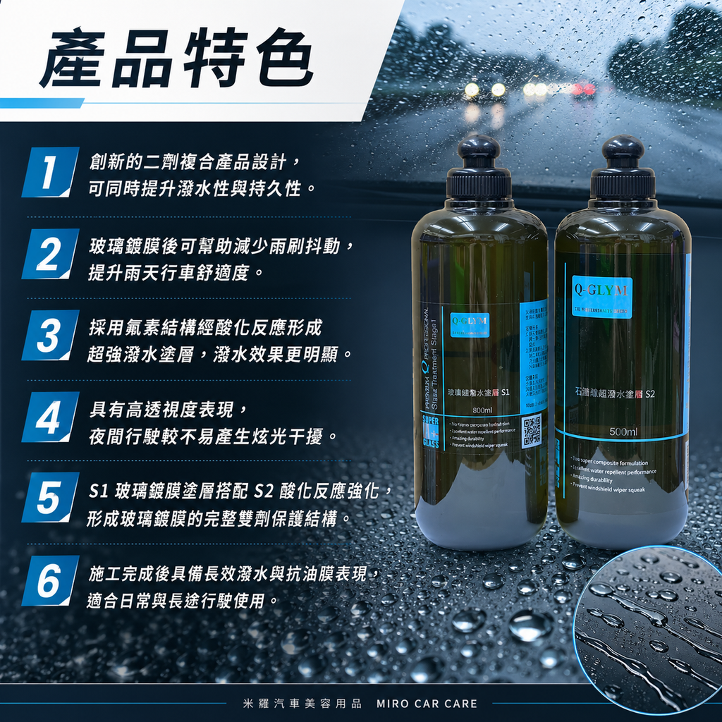 Q-GLYM 雙劑玻璃鍍膜 S1+S2_產品特色
