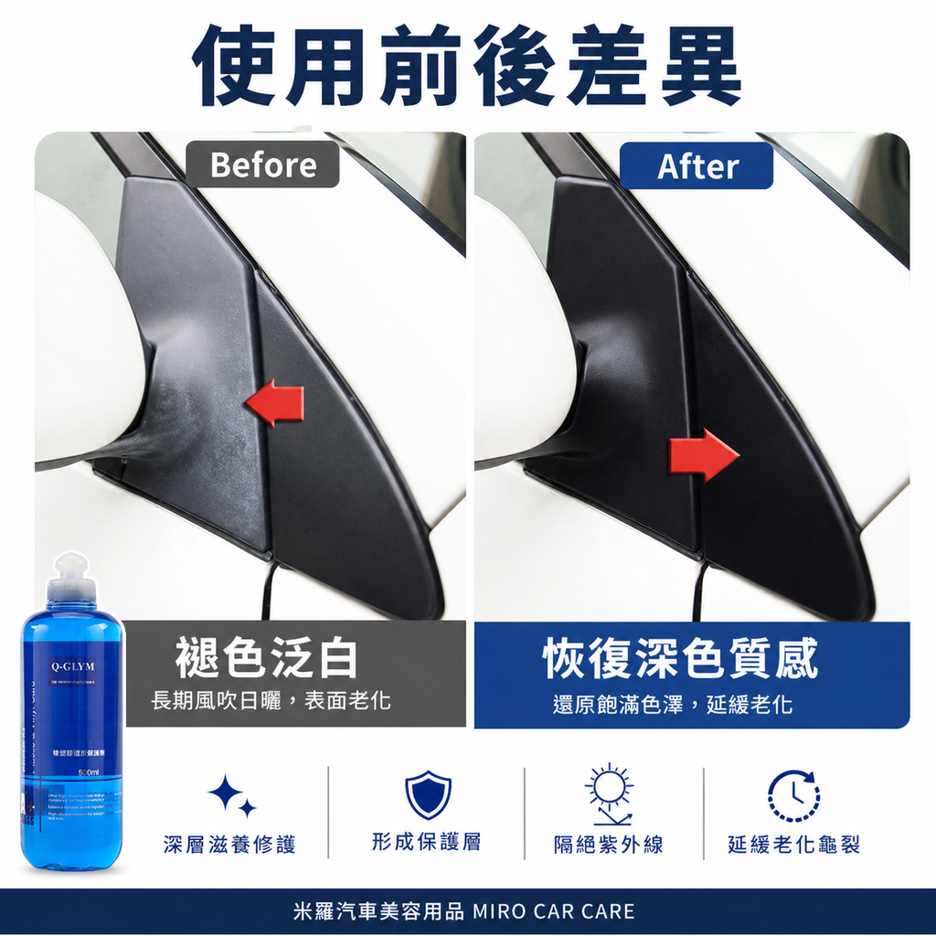 Q-GLYM 橡塑膠還原保護劑 500ml_黑色塑膠還原差異