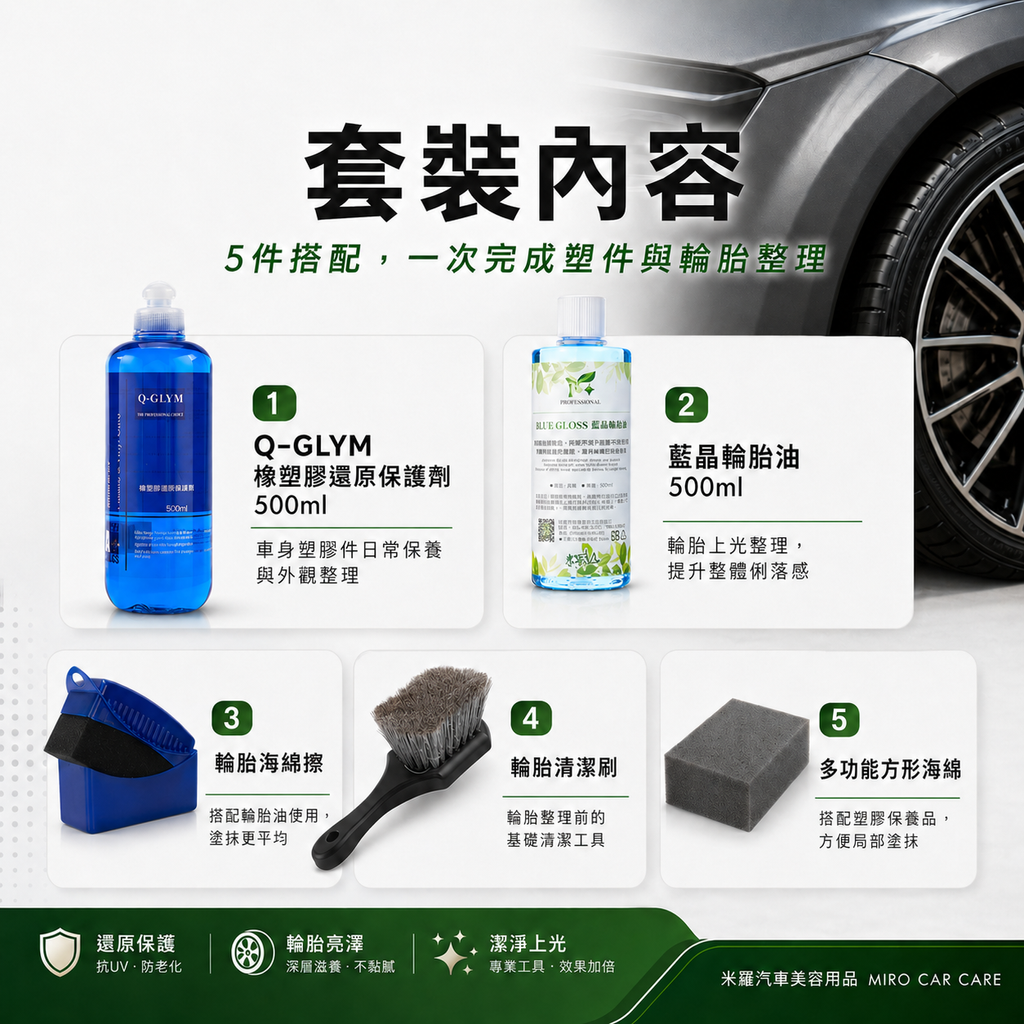 車身塑膠保養套裝 5件組_套裝內容