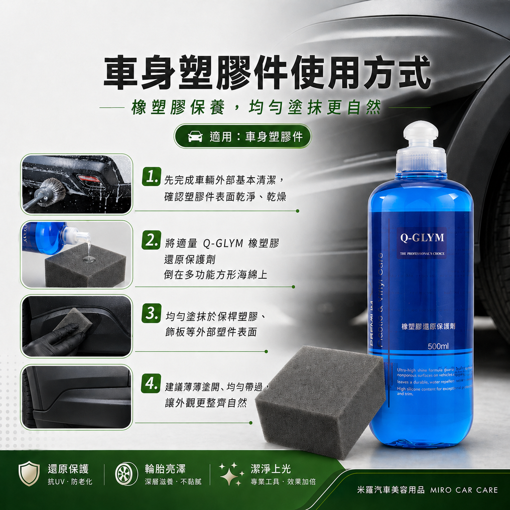 車身塑膠保養套裝 5件組_車身塑膠件使用方式