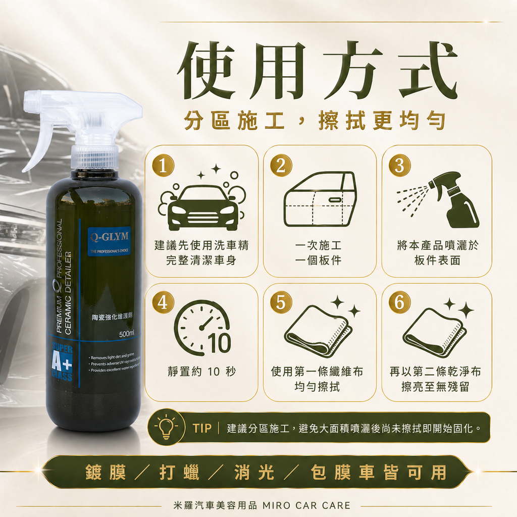 Q-GLYM 英國陶瓷強化維護劑 500ml_使用方式
