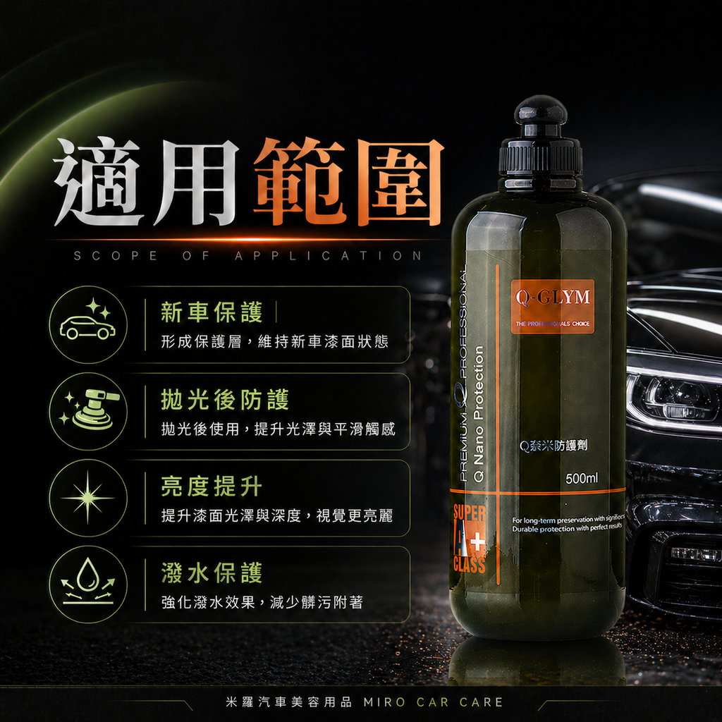 Q-GLYM Q奈米防護劑 500ml_適用範圍