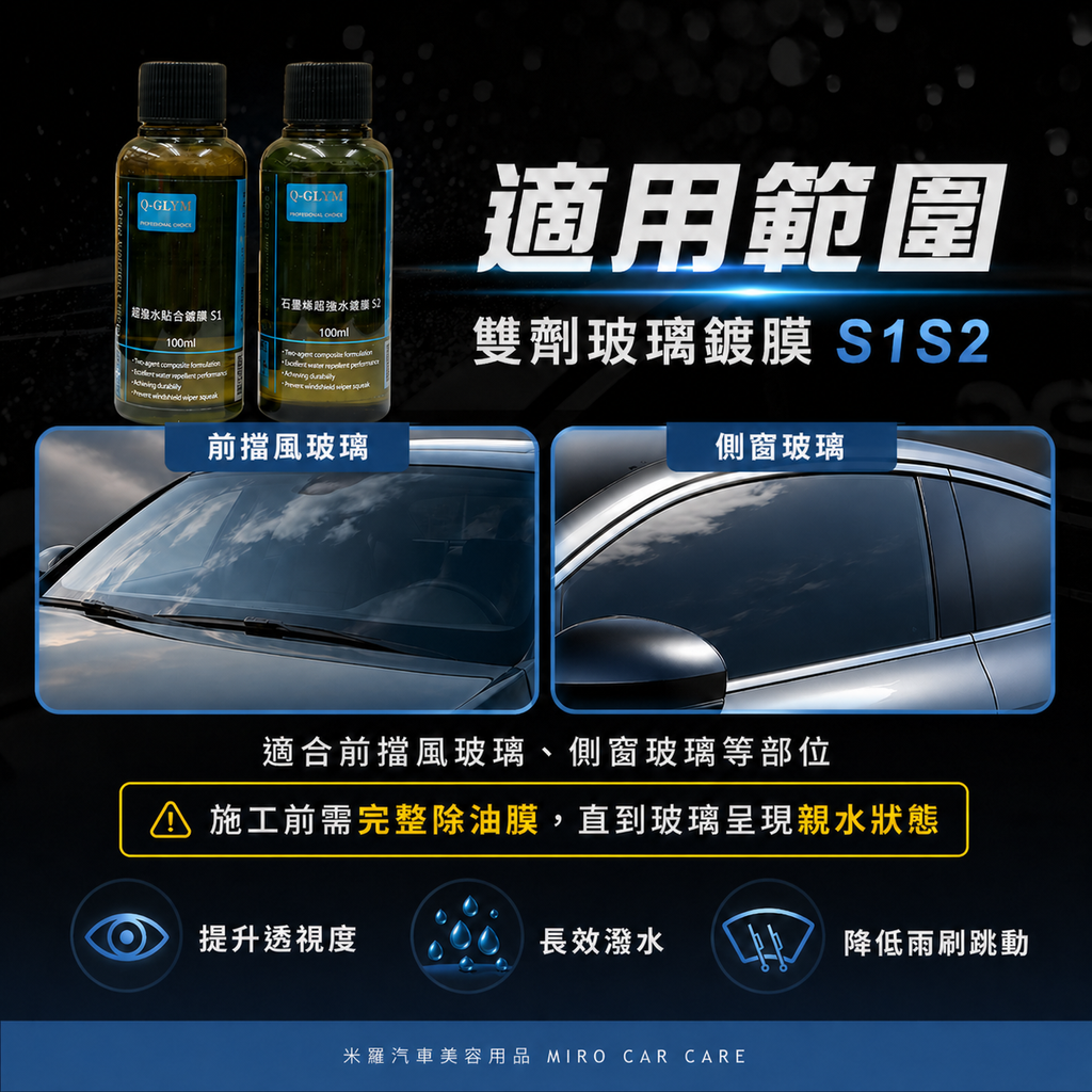 Q-GLYM 雙劑玻璃鍍膜 S1+S2_適用範圍