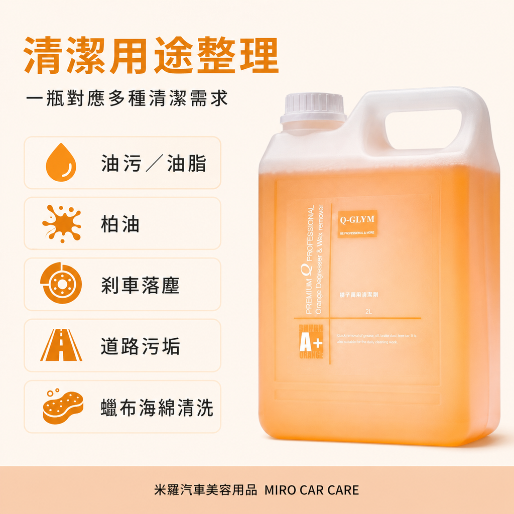 Q-GLYM 橘子脫脂除蠟劑 2L_清潔用途整理