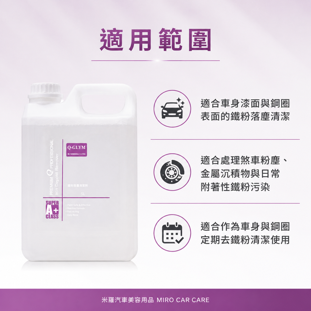 Q-GLYM 鐵粉落塵去除劑 2L_適用範圍