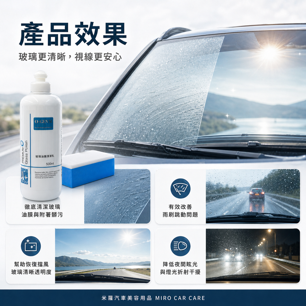 Q-GLYM 玻璃油膜清潔乳劑 500ml_產品效果