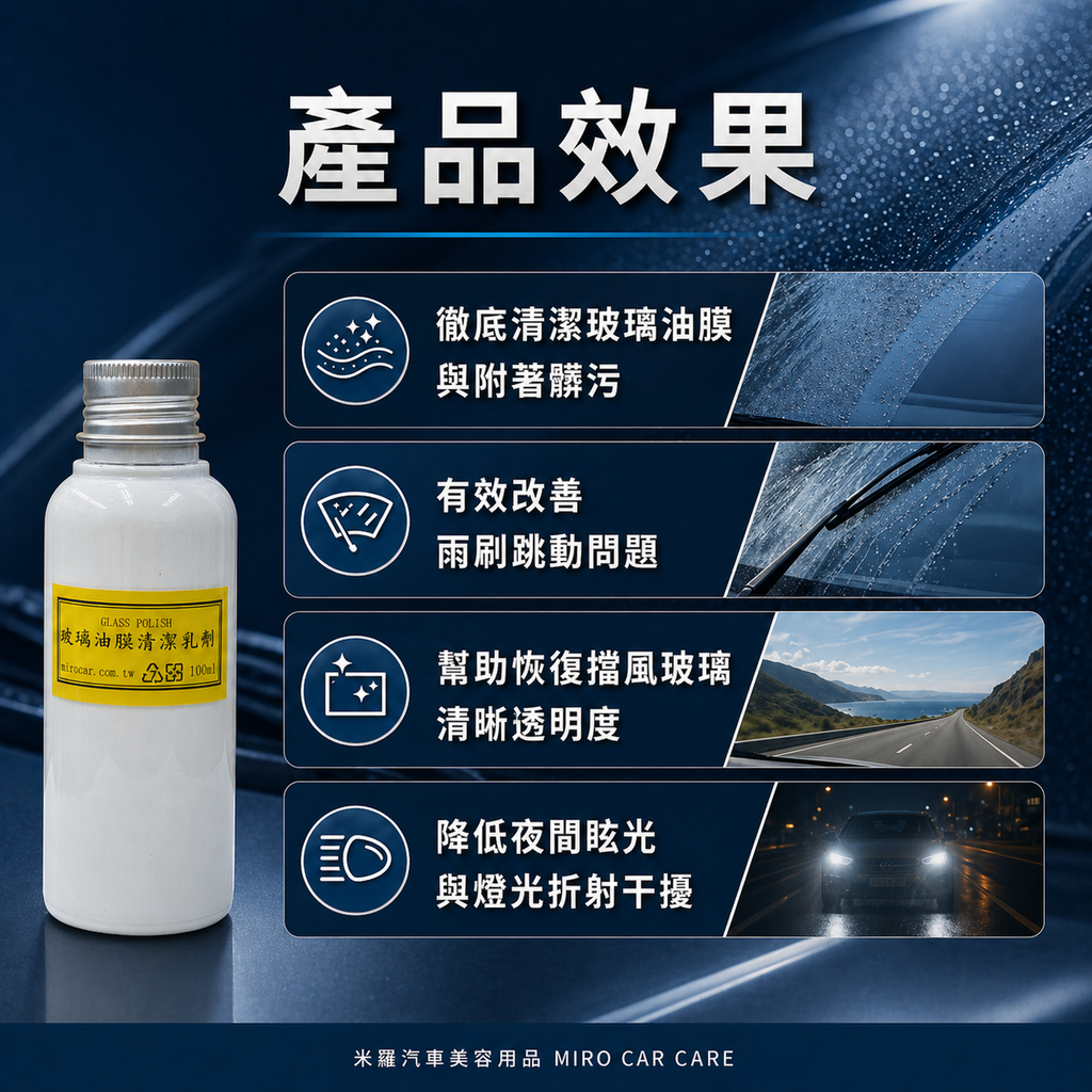 Q-GLYM 玻璃油膜清潔乳劑 100ml_產品效果