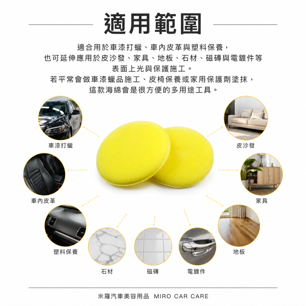 銅鑼燒多功能打蠟海綿 2入_適用範圍