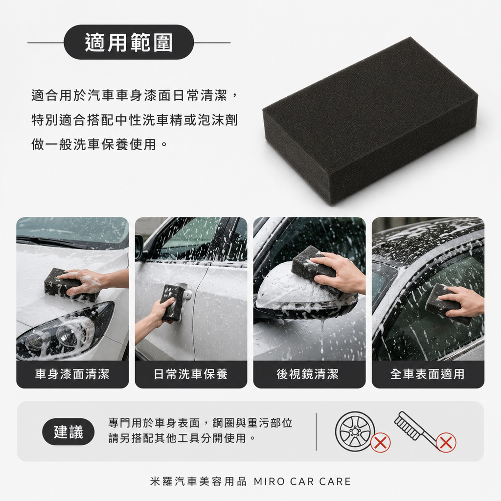 高發泡洗車海綿 20x12.5x5cm_適用範圍