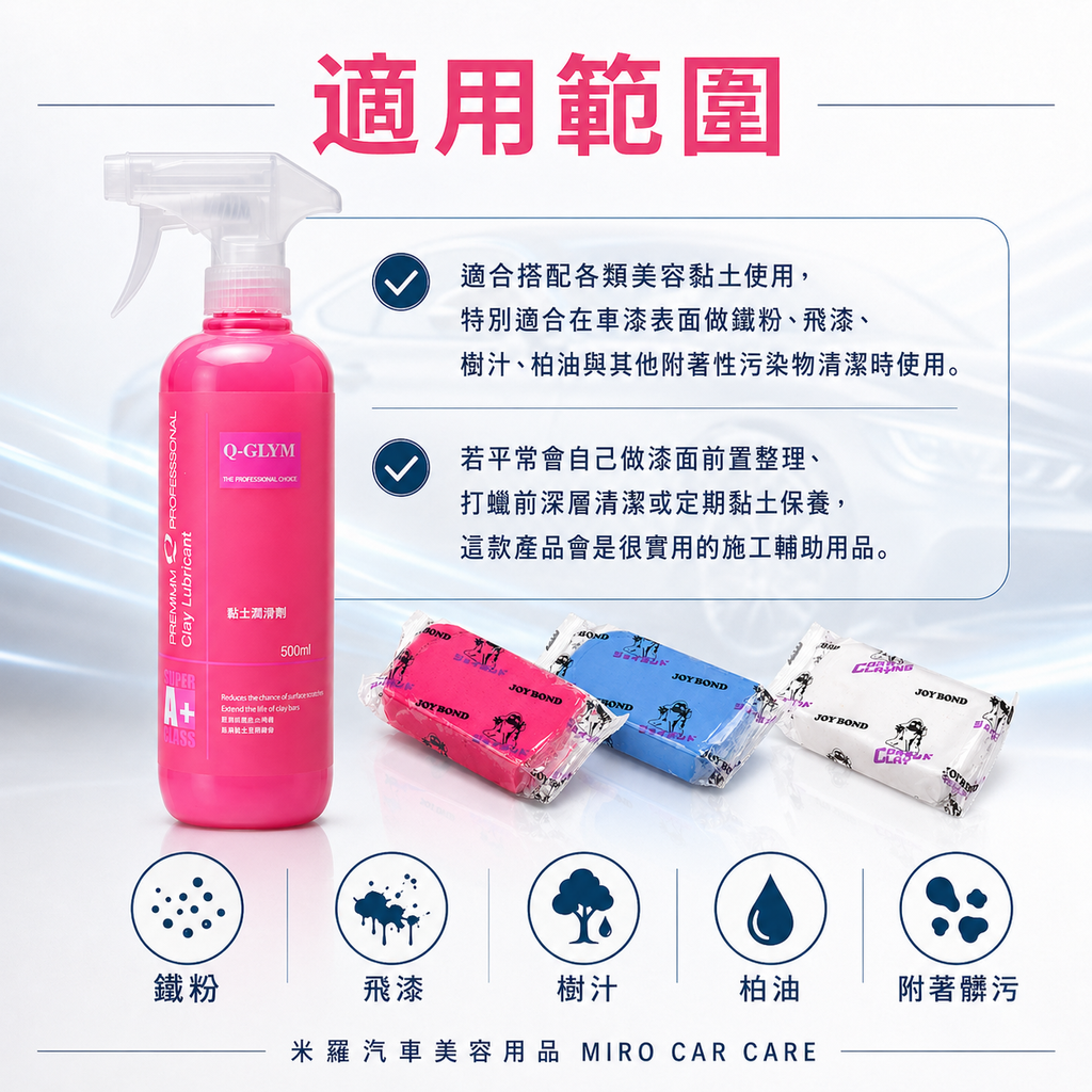 Q-GLYM 黏土潤滑劑 500ml_適用範圍