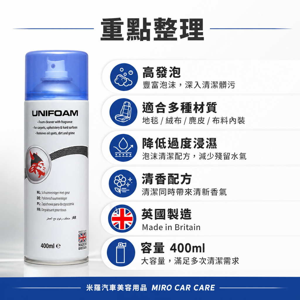 Nielsen UNIFOAM 泡沫內裝清潔劑 400ml_重點整理