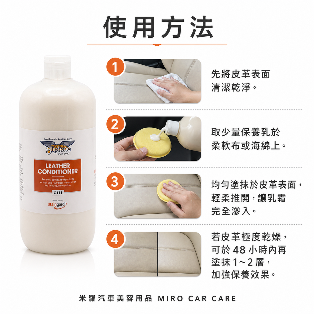 Gliptone 皮革保養乳 1L_使用方法