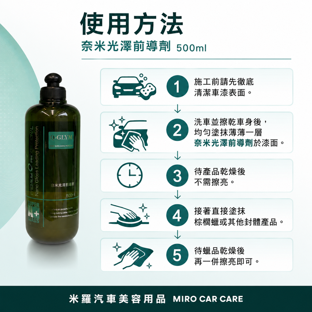 Q-GLYM 奈米光澤前導劑500ml_使用方法