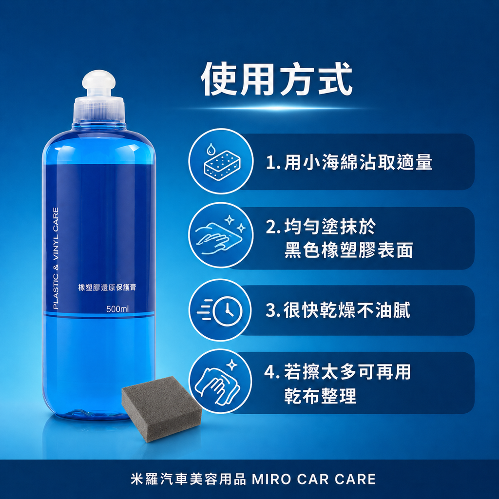 Q-GLYM 橡塑膠還原保護劑 500ml_使用方式