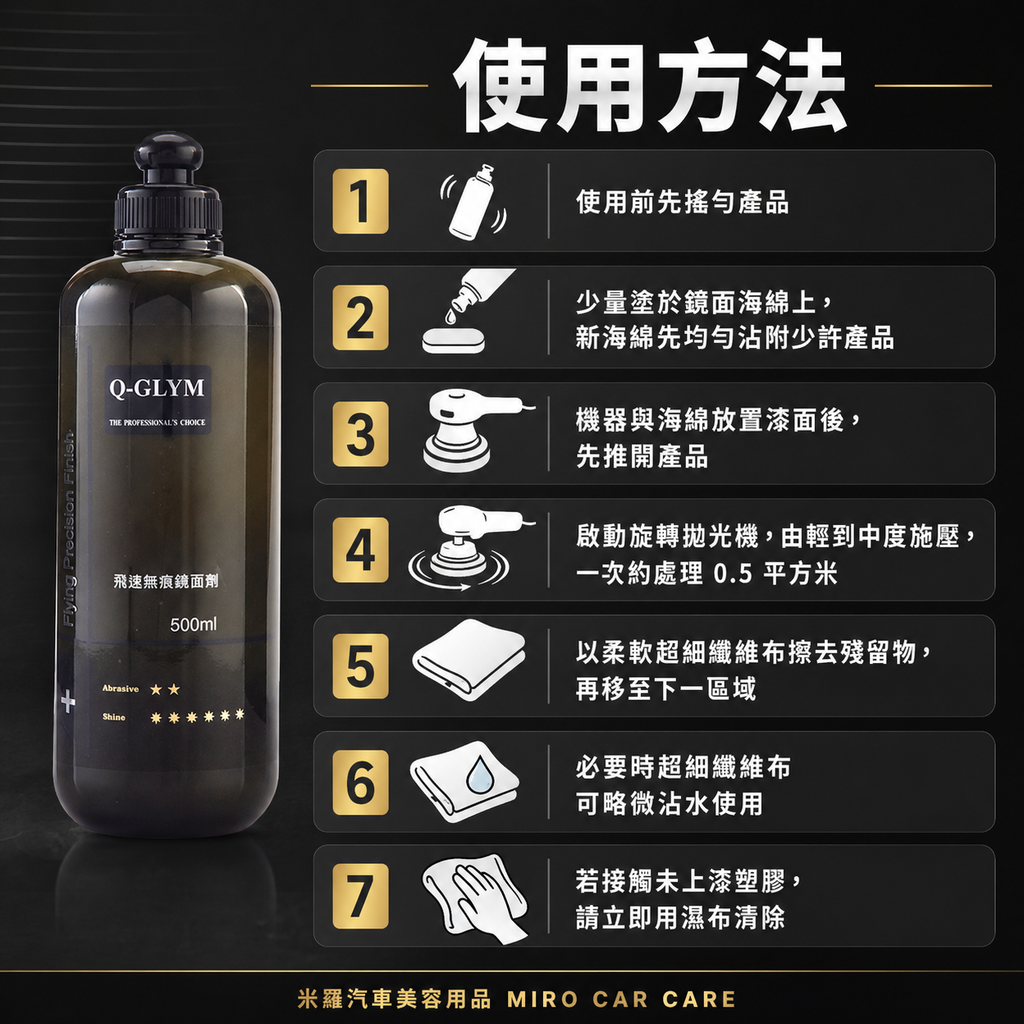 Q-GLYM 飛速無痕鏡面劑 500ml_使用方法