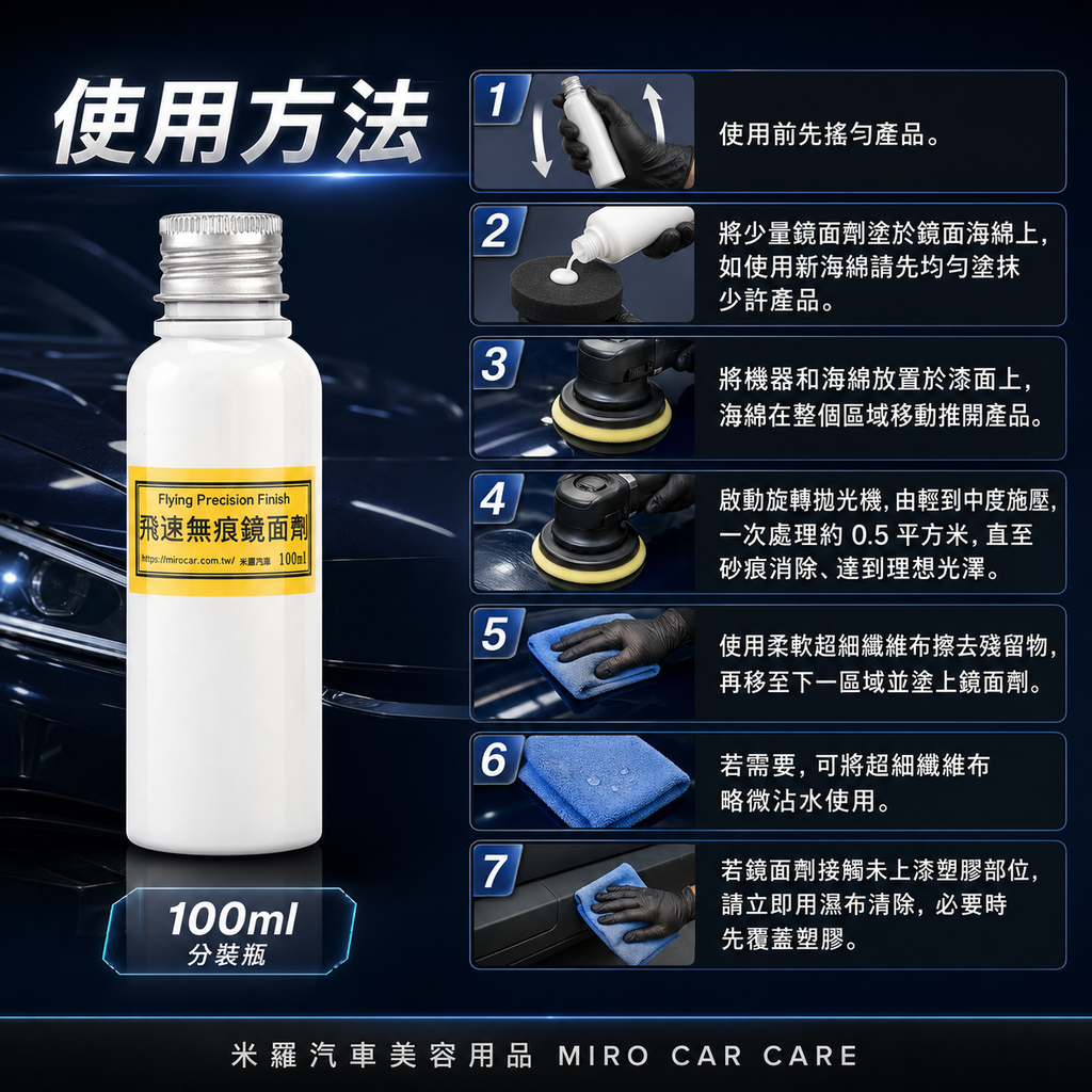 Q-GLYM 飛速無痕鏡面劑 100ml_使用方法