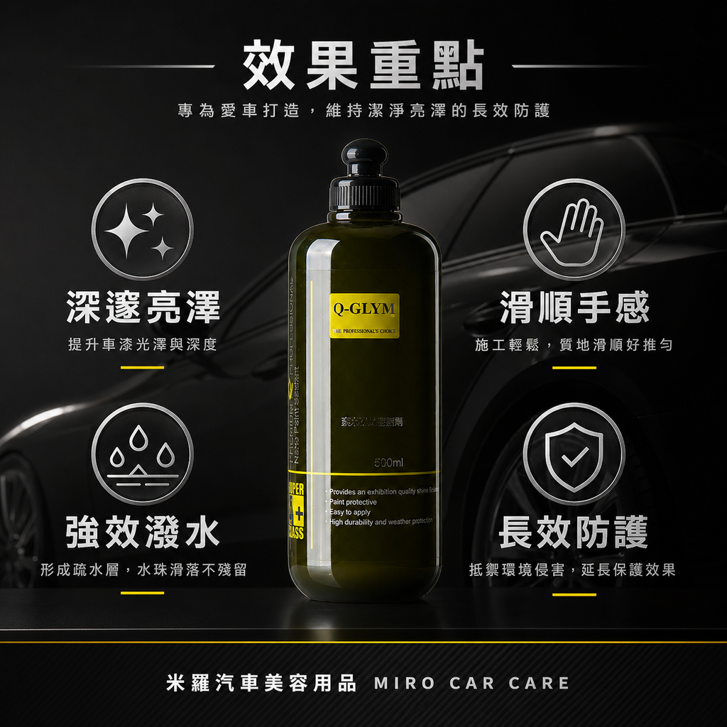 Q-GLYM 奈米漆面密封劑 500ml_效果重點