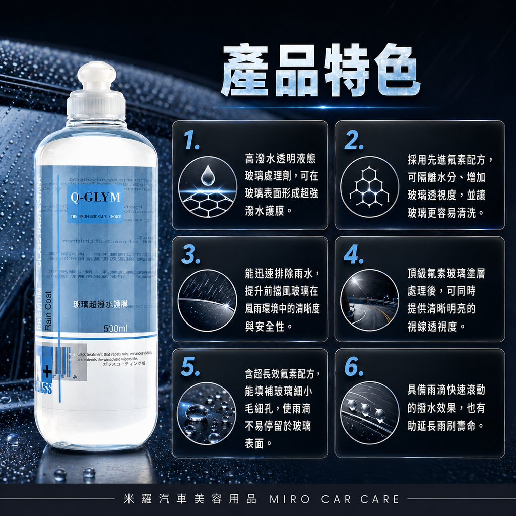 Q-GLYM 玻璃超潑水護膜 500ml_產品特色