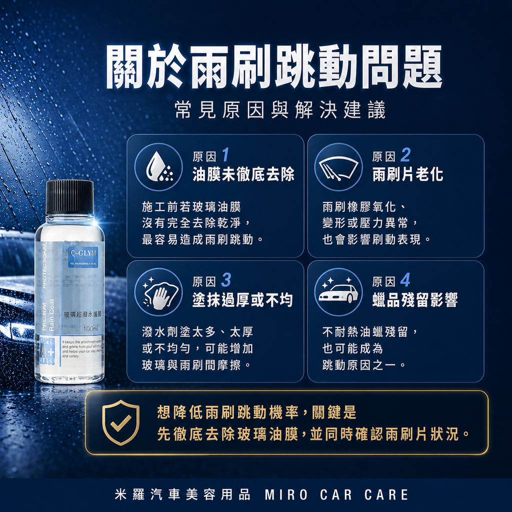 Q-GLYM 玻璃超潑水護膜 100ml_關於雨刷跳動問題