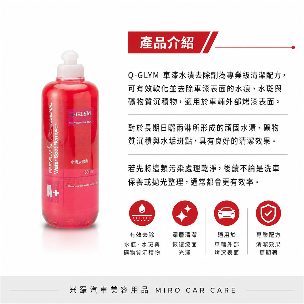 Q-GLYM 車漆水漬去除劑 500ml_產品介紹