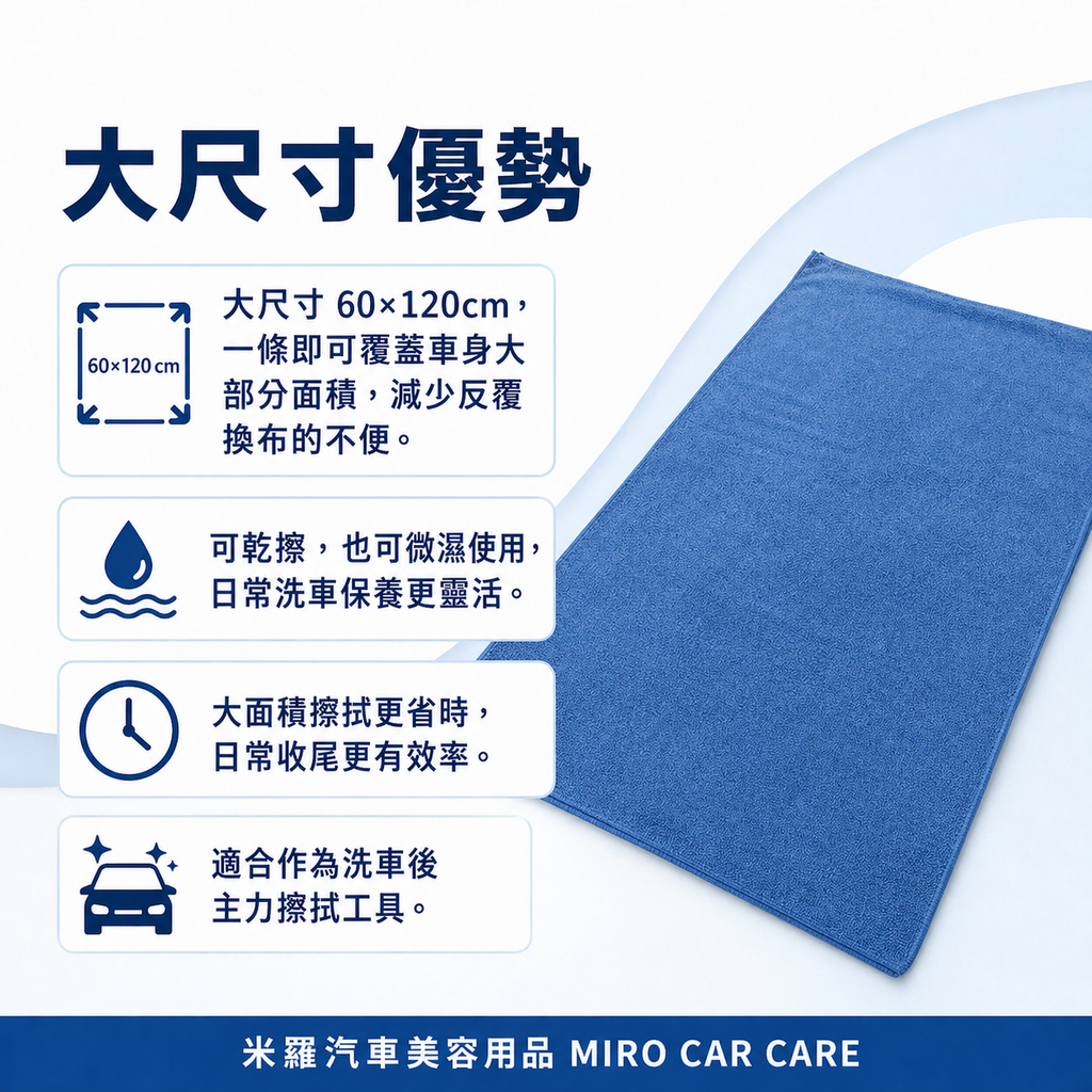 MIT 台灣製 超細纖維洗車布 60x120cm_大尺寸優勢