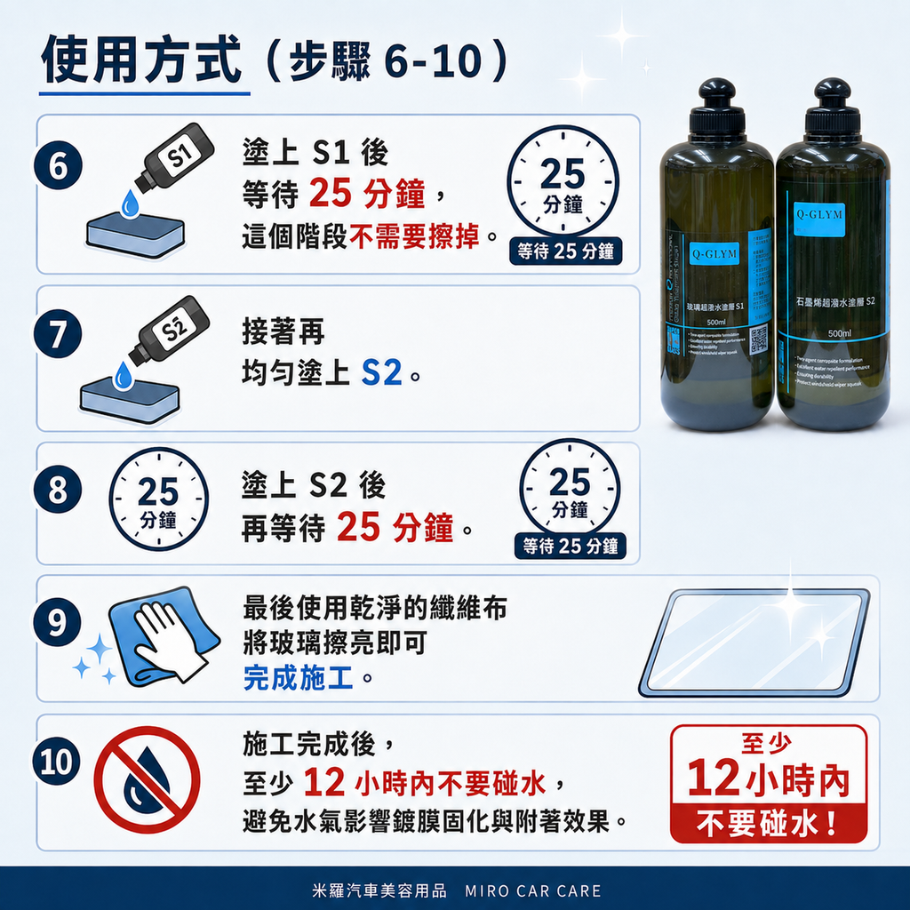 Q-GLYM 雙劑玻璃鍍膜 S1+S2_使用方式6-10