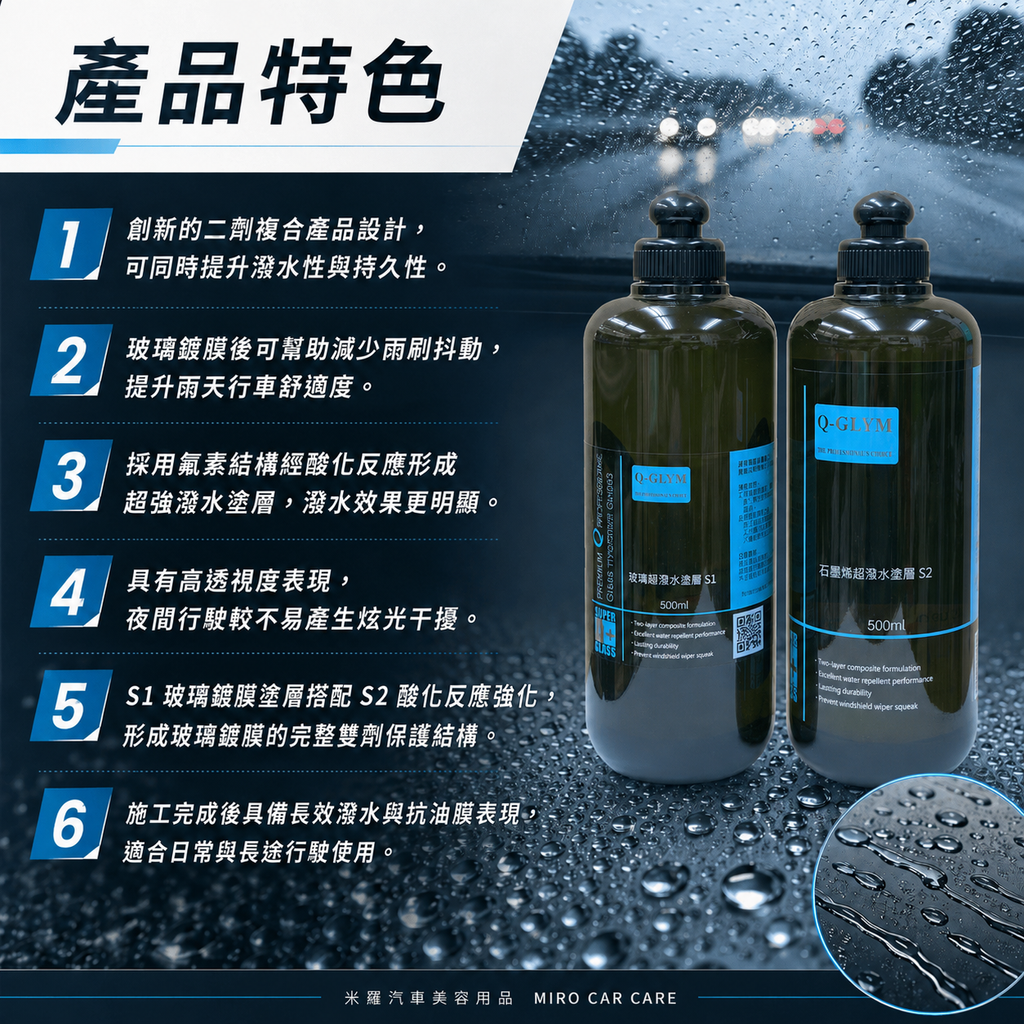 Q-GLYM 雙劑玻璃鍍膜 S1+S2_產品特色