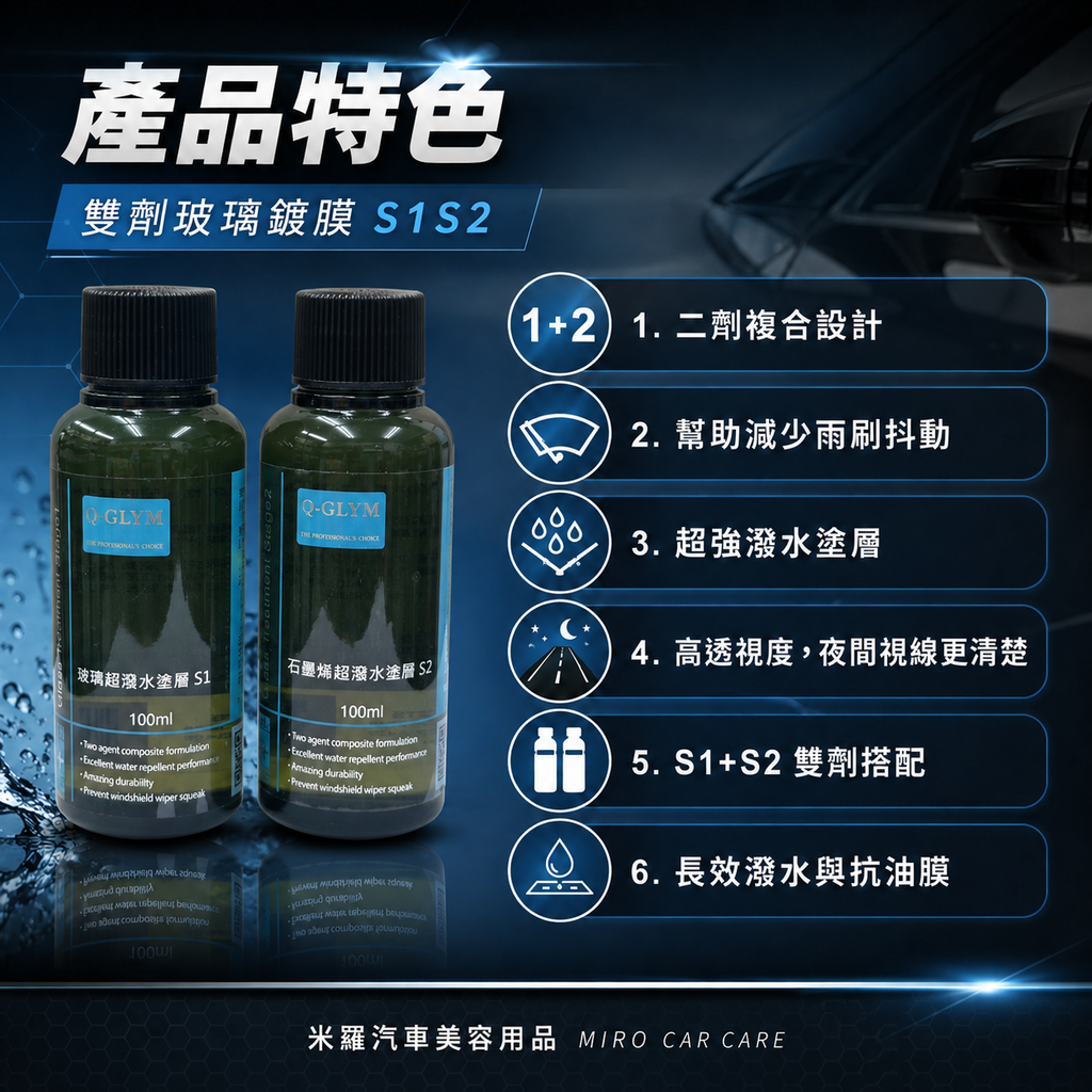 Q-GLYM 雙劑玻璃鍍膜 S1+S2_產品特色