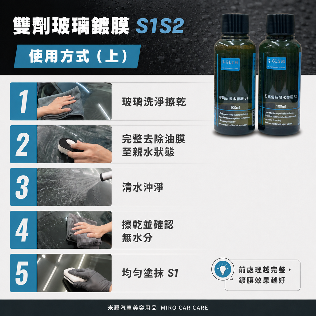 Q-GLYM 雙劑玻璃鍍膜 S1+S2_使用方式(上)