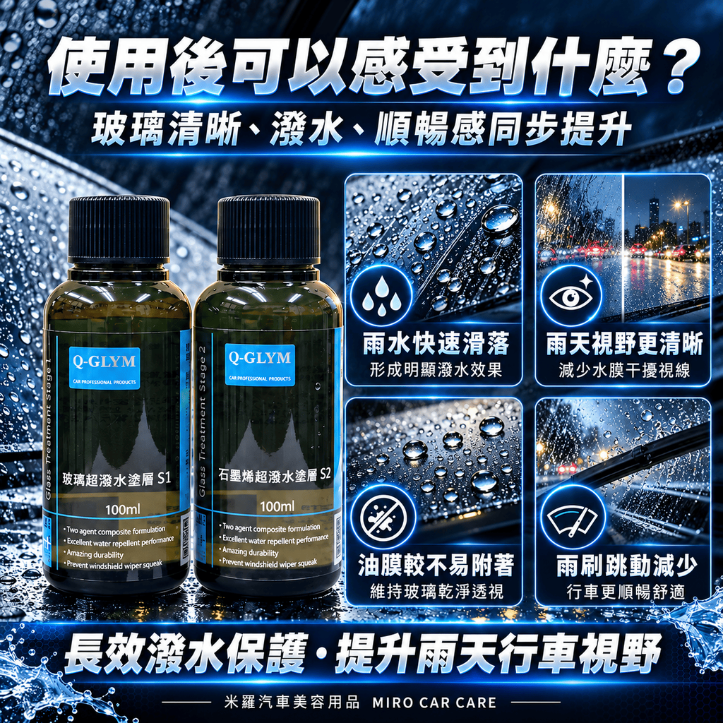 Q-GLYM 雙劑玻璃鍍膜 S1+S2 200ml_2使用後可以感受到什麼