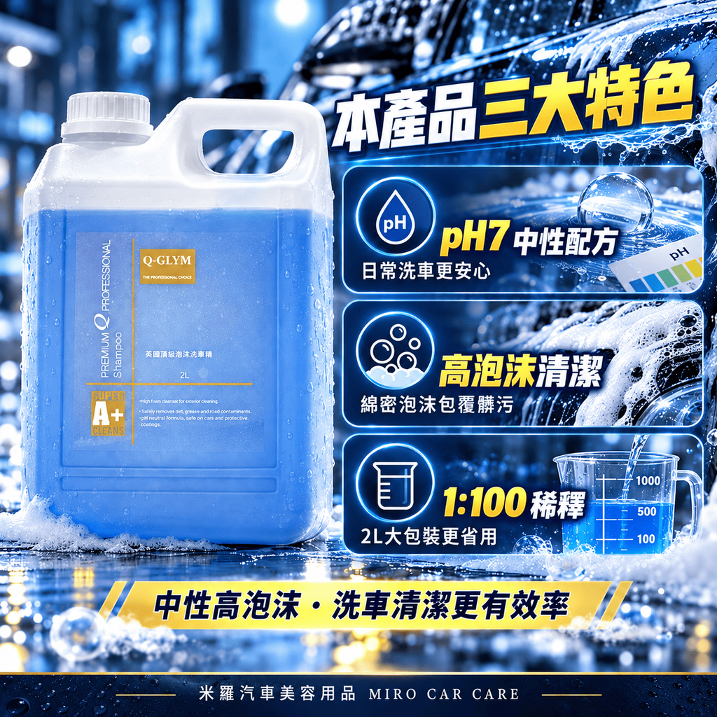 Q-GLYM 英國頂級泡沫洗車精 2L_2本產品三大特色