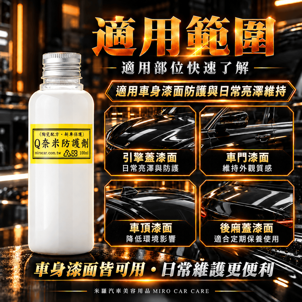 Q-GLYM Q奈米防護劑 100ml_5適用範圍