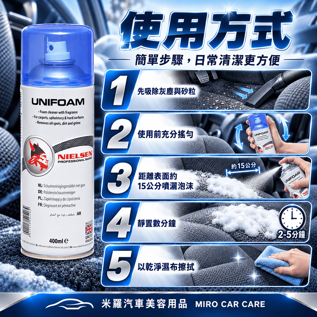 Nielsen UNIFOAM 泡沫內裝清潔劑 400ml_7使用方式