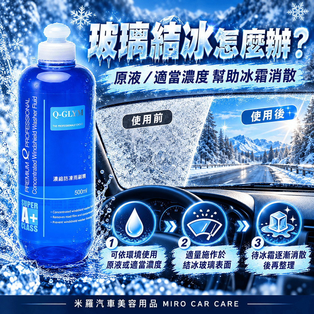 Q-GLYM 濃縮防凍雨刷精 500ml_6玻璃結冰怎麼辦