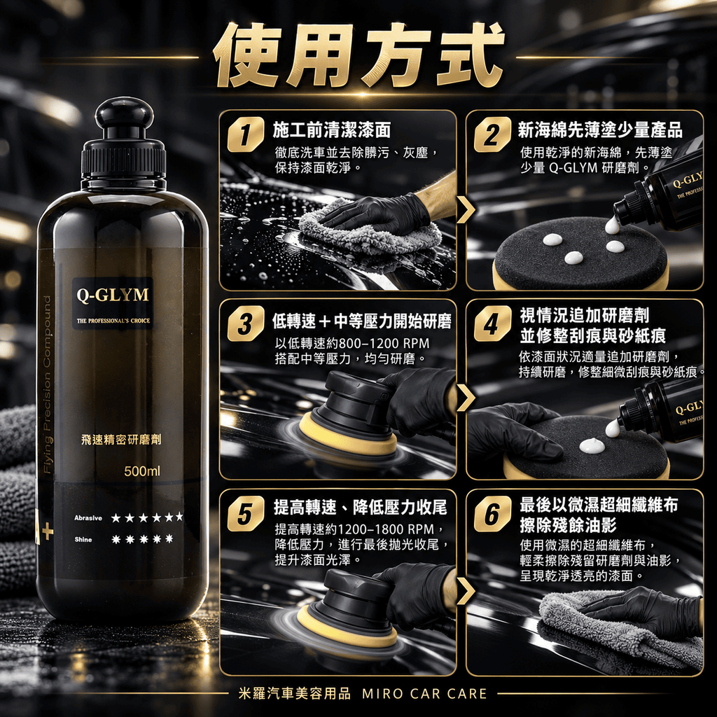 Q-GLYM 飛速精密研磨劑 500ml_6使用方式