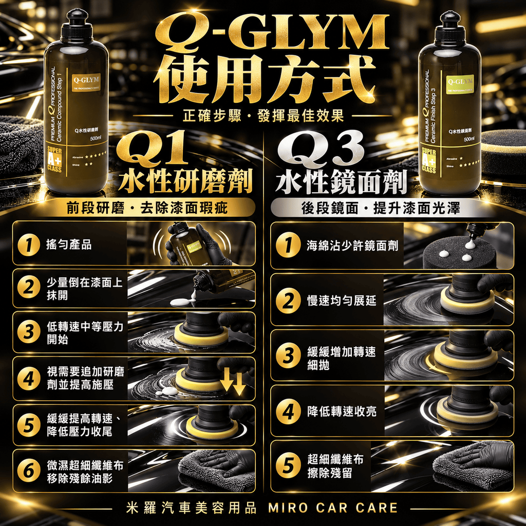 Q-GLYM Q水性研磨劑／Q水性鏡面劑 500ml_6使用方式