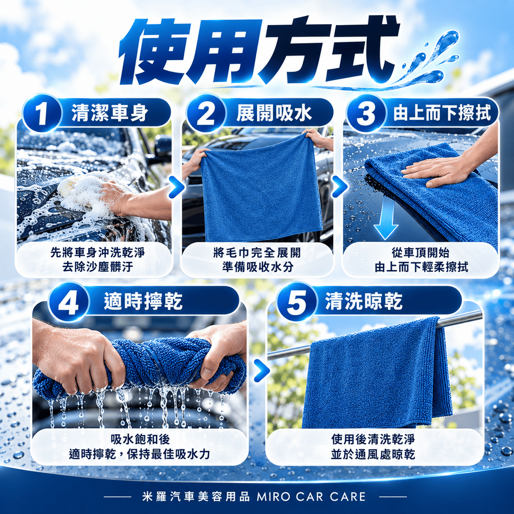 MIT 台灣製 超細纖維洗車布 60x120cm_7使用方式