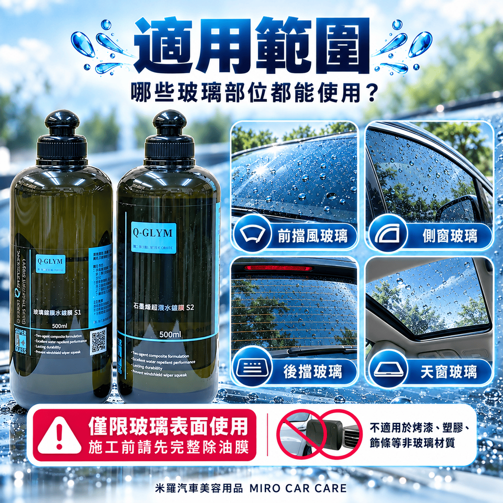 Q-GLYM 雙劑玻璃鍍膜 S1+S2_5適用範圍