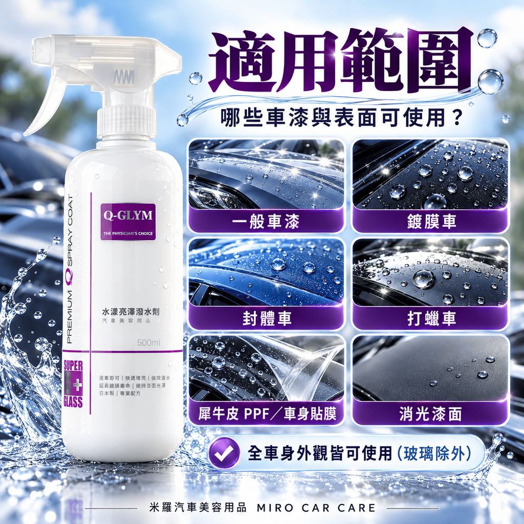 Q-GLYM 水漾亮澤潑水劑 500ml_5適用範圍