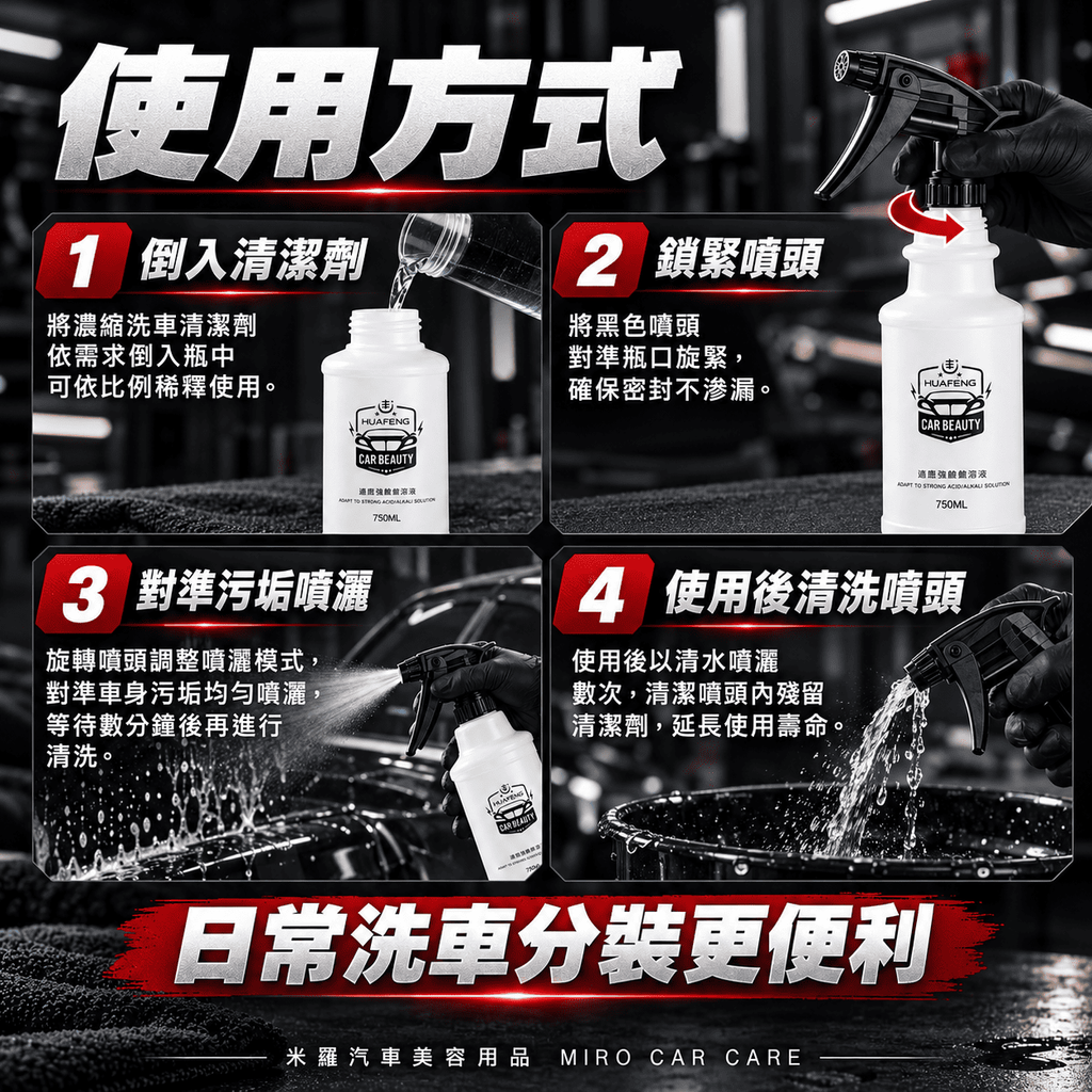 專業洗車耐酸鹼噴霧瓶750ml_7使用方式