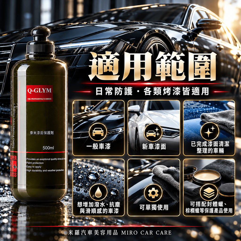 Q-GLYM 奈米漆面保護劑 500ml_6適用範圍