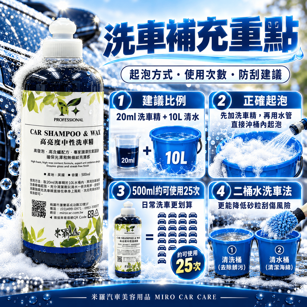 高亮度中性洗車精 500ml_5洗車補充重點