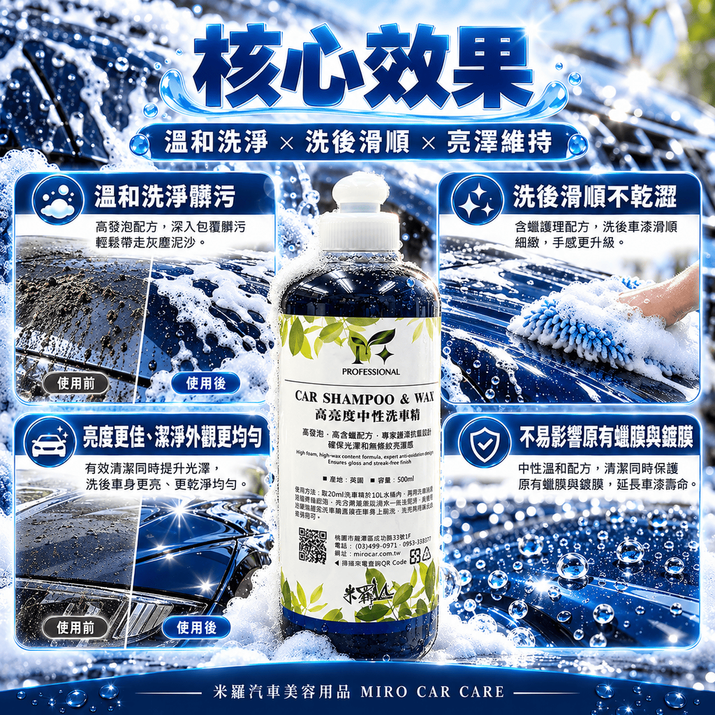 高亮度中性洗車精 500ml_4核心效果