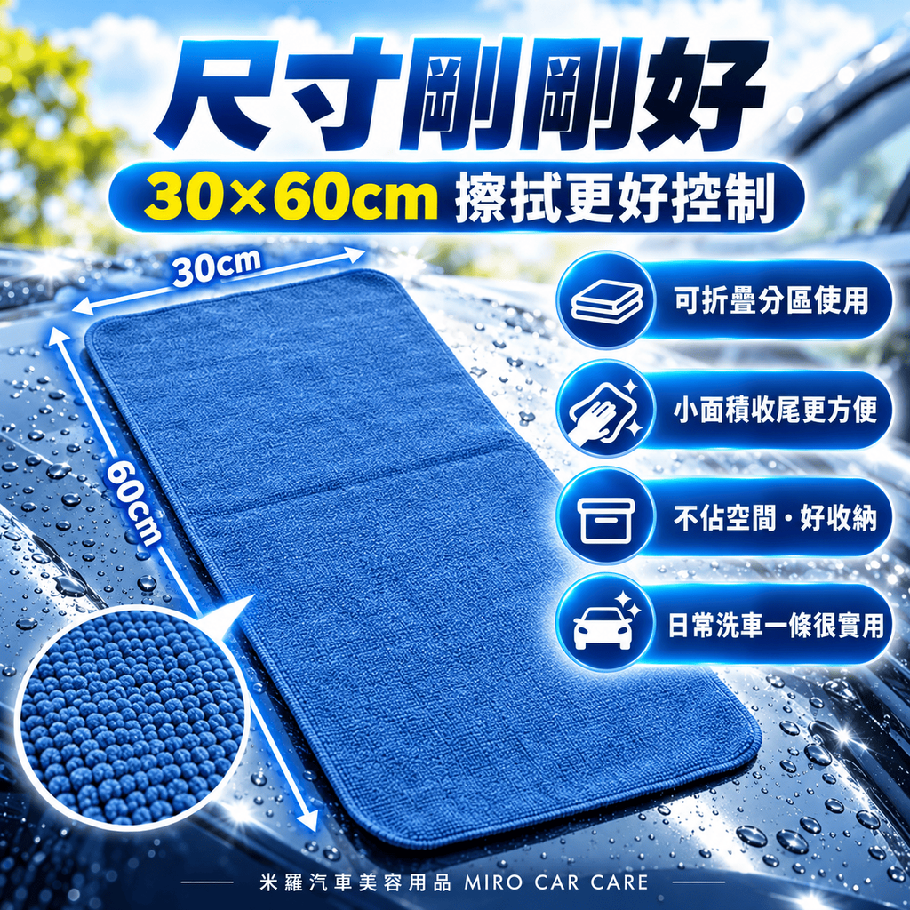 MIT 台灣製 藍色超細纖維擦拭布 30x60cm_5尺寸剛剛好