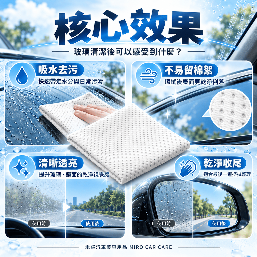 MIT 台灣製 玻璃專用擦拭布 30x30cm_4核心效果