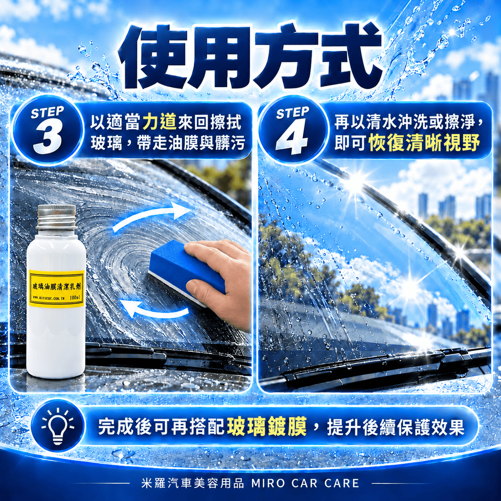 Q-GLYM 玻璃油膜清潔乳劑 100ml_8使用方式3-4