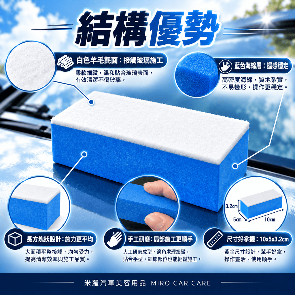 玻璃油膜清潔羊毛氈擦 10x5x3.2cm_5結構優勢