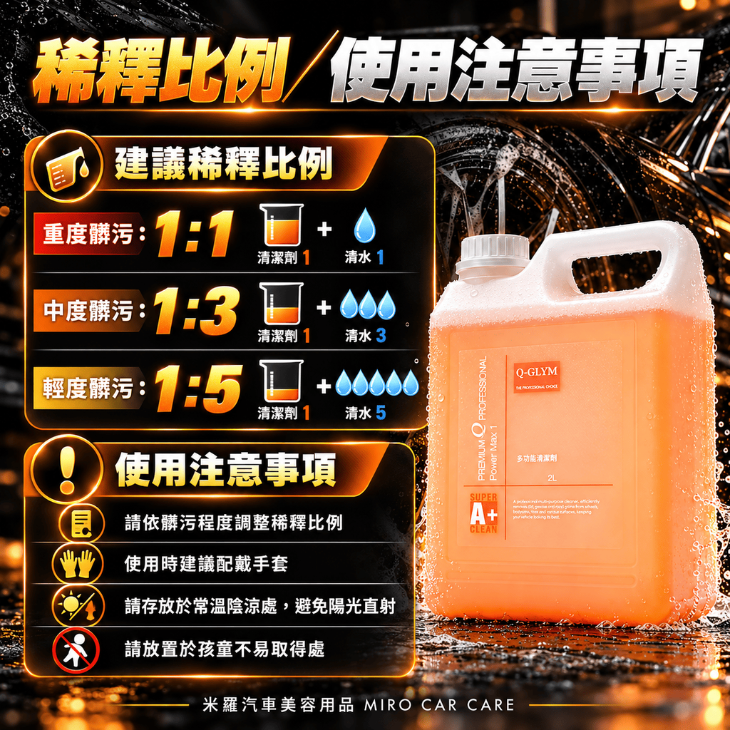 Q-GLYM 多功能清潔劑 2L_8稀釋比例與使用注意事項